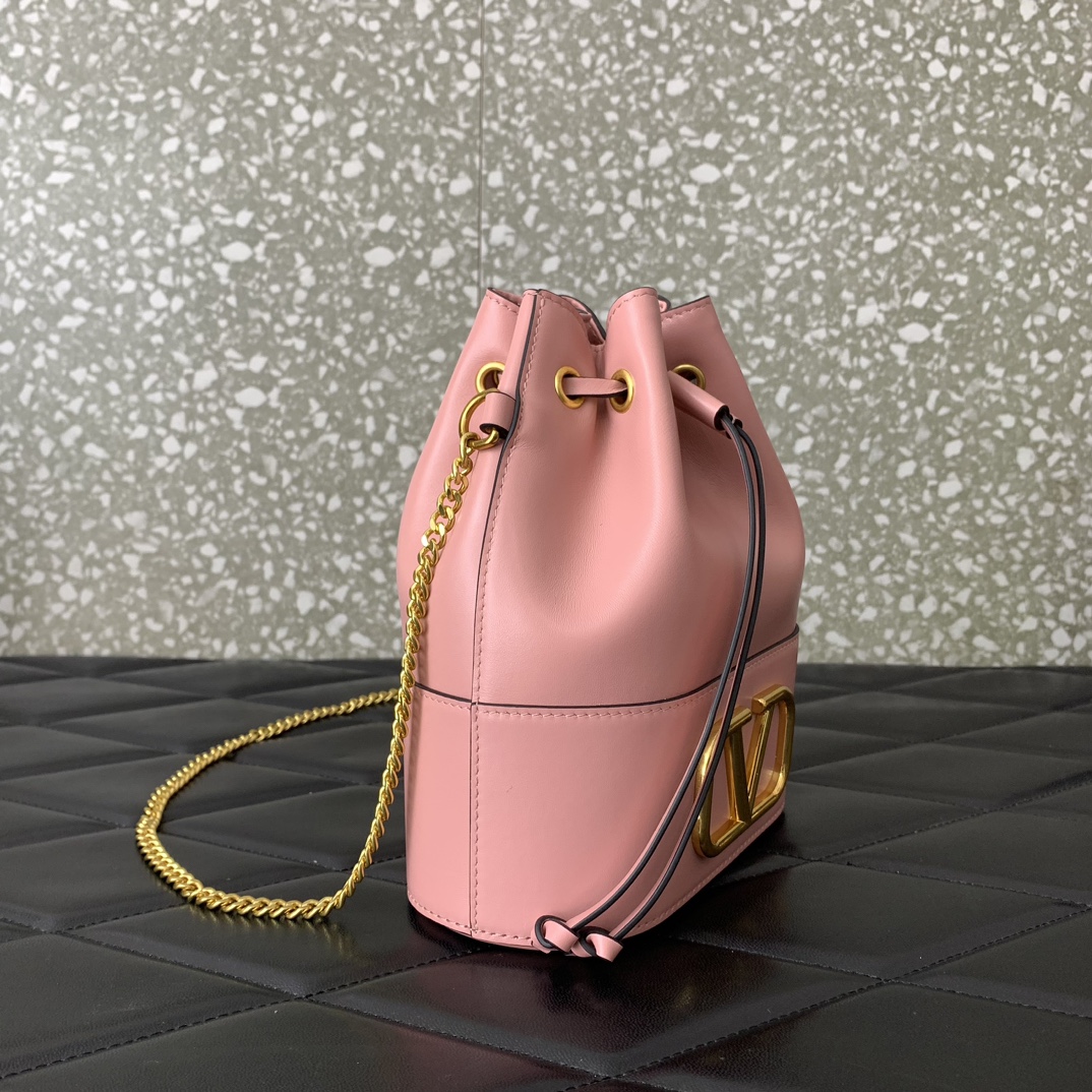 Valentino Garavani VLogo Signature Mini Bucket Bag in Pink Nappa Leather 